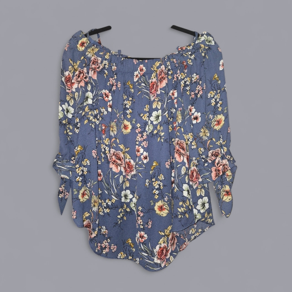 Amy Byers Floral Off-Shoulder Blue Top